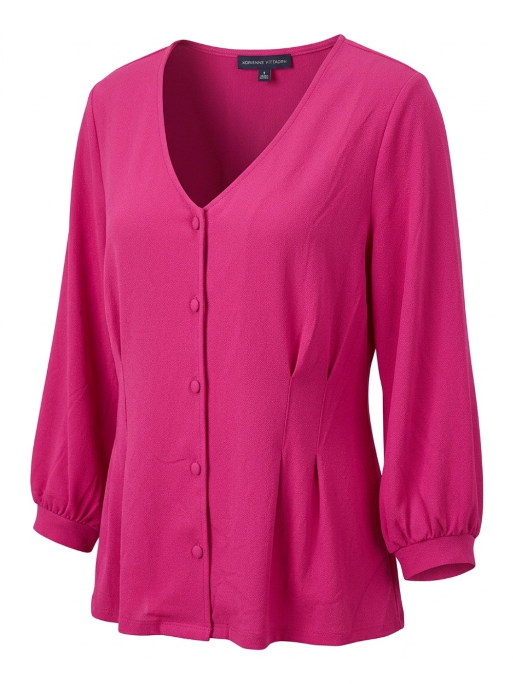Adrienne Vittadini Bright Fuchsia Button-Front V-Neck Blouse - Picture 3 of 8